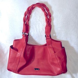 Relic By Fossil Coral Faux Leather Shoulder Bag Purse W/ Pockets Braided Straps